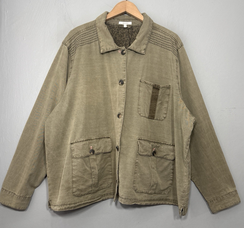 Maurices Utility Jacket Plus Size 3 3X Green Military Lyocell Boho Shabby Chic